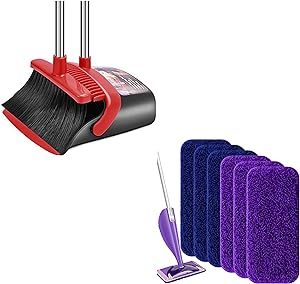 Aifacay Broom and Dustpan Set for Home,Reusable Mop Refill Pads Compatible with Swiffer Wet Jet, 6 Pack Microfiber Wet Dry Use Replacement Heads for Swiffer WetJet 11" Mop Types of Floor Cleaning