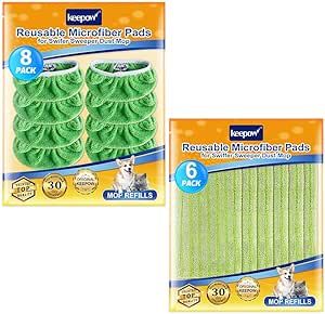KEEPOW Reusable Wet Pads Compatible with Swiffer Sweeper Mop, Dry Sweeping Cloths, Washable Microfiber Wet Mopping Cloth Refills for Surface/Hardwood Floor Cleaning