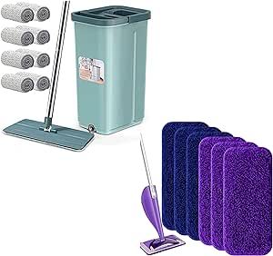 Aifacay Mop and Bucket Set with 8 Microfiber Mop Pads,Reusable Mop Refill Pads Compatible with Swiffer Wet Jet, 6 Pack Microfiber Wet Dry Use Replacement Heads for Swiffer WetJet 11" Mop Types of Floo