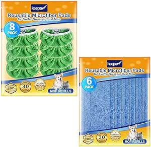 KEEPOW Reusable Wet Pads Compatible with Swiffer Sweeper Mop, Dry Sweeping Cloths, Washable Microfiber Wet Mopping Cloth Refills for Surface/Hardwood Floor Cleaning