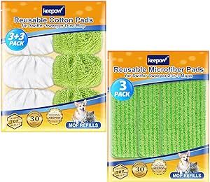 KEEPOW Reusable Dry Sweeping/Wet Mopping Cloths Compatible with Swiffer Sweeper, Washable Microfiber Mop Pads Refills for Hard-Surface/Hardwood Floor Cleaning, 9-Pack (Mop is Not Included)