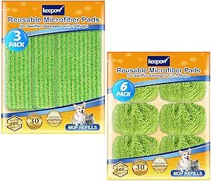 KEEPOW Dry Sweeping/Wet Mopping Cloths for Swiffer Sweeper, Reusable & Washable Microfiber Mop Pads Refills for Hard-Surface/Hardwood Floor Cleaning, 9 Pack (Mop is Not Included)