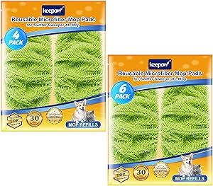 KEEPOW Reusable XL Mop Pads Compatible for Swiffer XL Sweeper, X-Large Dry Sweeping Cloths, Wet Mopping Cloths, Washable Microfiber XL Wet Pads Refills for Surface/Hardwood Floor Cleaning, 10 Pack